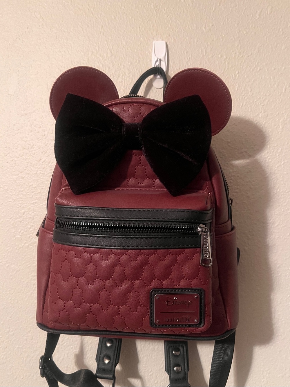 Loungefly Minnie Mouse Maroon Quilted Women’s Double Strap Shoulder Bag Purse